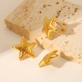 Textured 18K gold plated stainless steel star stud earrings and open adjustable ring set - Gold Textured Star Earrings & Ring Set (YYSU024035)