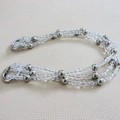 Three-strand braided clear crystal and silver bead purse chain with metal spring clasps - Silver Plated Triple Row Short Chain [Silver Buckle]