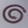 Dettaglio ravvicinato della catena cubana nera con strass viola brillanti incastonati - Collana / 20 pollici (50cm) / Viola
