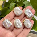 Set of five baroque pearl pendants with gold-plated edges for DIY jewelry making - No.24 Single Loop Width 13-15mm
