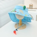 Detail of blue kids sun hat with dinosaur 3D figure and integrated red whistle - 52-54cm (3-8 Years) / Sky Blue