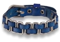 Detail of blue leather braided bracelet featuring a metallic buckle and adjustable holes - Ink Blue