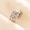 Detail of bohemian silver stainless steel ring with twisted band and white turquoise stones - Silver-White Turquoise