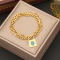Gold-plated double layer chain bracelet featuring a turquoise stone square lock pendant - 2# Bracelet