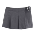 Chic grey pleated mini skirt featuring a black waist belt with silver buckle detail - XS / Gray