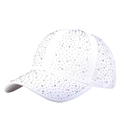 Stylish white cotton baseball cap with full iridescent rhinestones and curved brim - White
