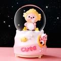 Pink glowing music box with cute animal resin figurines and starlight crystal ball - Cartoon Little Beaver - Pink
