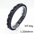 Bracelet punk double couche noir pour homme avec fermoir magnétique 220x8mm 64g - 22cm / Noir