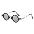 Retro Steampunk runde Sonnenbrille mit schwarzem Rahmen und silbernen Metallbügeln für Unisex - Silber verspiegelt