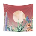 Detalle de tapiz de tela con cactus en acuarela y luna en tonos rosa y verde suave - 73X95CM Tela Cepillada / Flor Rosa Cactus QY045-9