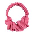 Pink satin hair scrunchie with large bow design for elegant heatless hair styling - Pure Deep Pink