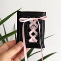 Gothic Lolita style black PU leather short wallet with pink ribbon and heart charm - Black Balletcore Wallet with Pink Ribbon