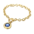 Bracelet doré en acier titane avec pendentif cristal bleu rond et fermoir OT - Style Chaîne Dorée Strass Bleu (KB162174-Z)