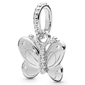 Pendentif papillon argenté avec cristaux et perle texturée pour la création de bijoux DIY - Papillon Strass Pavé Argent (009)