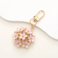 Detail of pink floral keychain with gold accents and crystal bead flower pendant - Charm / K402 Pink Flower