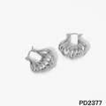 Silver geometric C-shaped stainless steel earrings with textured wrinkled surface - Pleated Croissant Texture (PD2377)