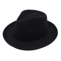 Classic black wool fedora hat featuring a curled brim and structured crown on white background - One Size / Black (Heart Roll Edge)