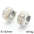 Silver stainless steel hoop earrings with crystals and gold beads, 13x7mm size - Steel White