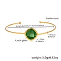 Golden open bangle with green Czech glass stone and detailed size measurements - Gold/Green Stone