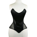 Schwarzes Korsett-Top im viktorianischen Stil aus Satin und Mesh auf einer Schaufensterpuppe - S / Schwarz