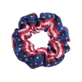 Satin scrunchie with American flag stars and stripes print on a white background - Navy Blue Flag