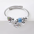 Silver beaded bracelet with blue galaxy charms and heart swan pendants on white background - C2-004 Blue