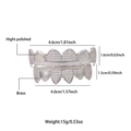 Hip hop style silver brass grillz set with sparkling diamonds and product dimensions - Silver (Full Set)