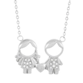 Silver boy and girl pendant necklace with sparkling rhinestones and a heart charm - Silver Boy Girl Hand in Hand Style (KN236261-Z)