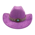 Purple suede western cowboy hat with ethnic braided band and turquoise centerpiece - One Size / Oval Blue Stone Decoration / Purple