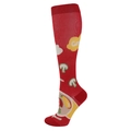 Detail of red compression sports sock with mushroom and cloud knit patterns - S/M / Fruit Platter