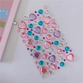 3D heart and round crystal stickers in pink, purple, blue, and silver for kids DIY - No.10 Blue Pink