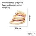 Pendentif d'oreille en cuivre doré en spirale avec pierres de zircone rouges et blanches - Zircone Rose Rouge