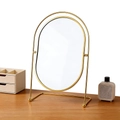 Elegant gold oval desktop makeup mirror with rotating metal frame on wooden table - Oval-Gold