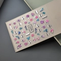Adesivi per unghie 5D con fiori a rilievo, accenti dorati e scritte eleganti - Stampa in Argento (CO-272)