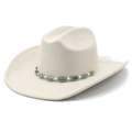 Cappello da cowboy beige in pelle scamosciata con fascia etnica di perline e tesa curva - M (56-57 cm) / Beige
