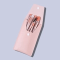 Pink leather envelope pouch with rose gold makeup brushes and orange brown soft bristles - 8Pcs Macaron Pink With Bag