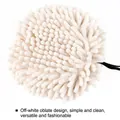 Round cream-colored chenille hand drying ball with black elastic strap for hanging - Short Fur / Champagne