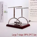 Classic T-shaped Newton's cradle with five silver metal balls on a dark wood base - Large / T-Shaped Frame