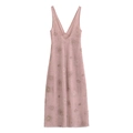 Rosafarbenes Midikleid mit V-Ausschnitt und schimmernden Pailletten auf Netzstoff - XS / Lotusrosa