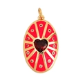 Exquisite gold oval pendant featuring a deep red heart gemstone and red enamel details - Dark Red-Oval Heart Radial Pattern