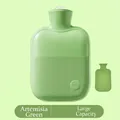 Digital display PVC hot water bottle in wormwood green with plush cover and anti-slip grip - Basic Style - Artemisia Green - Comes With A Cloth Cover / 500ml