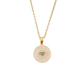 Evil eye gold necklace with blue bead and sunburst rays on cream enamel pendant - Sun Ray Round Eye Necklace