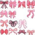 Set of 15 pink embroidered butterfly bow patches for DIY clothing and bag decor - Set of 14