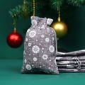Christmas grey linen drawstring gift bags with white snowflake patterns in a festive set - 10*14cm / Grey Base Dot Snowflake