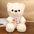 White teddy bear plush in Love You T-shirt with red heart for Valentine gift - White Bear 3-Heart T-shirt / 20cm
