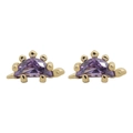 Cartoon dinosaur stud earrings in 18K gold finish featuring purple faceted gemstones - Purple Stegosaurus - Gold