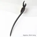 Minimalist black ebony wood hair stick with sleek streamlined carving 20cm length - Carved - Fairy Feather