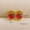 Orecchini a cuore con corona placcati oro 14K con zircone rosso, peso di 1,5g - Zircone Rosso Rosa
