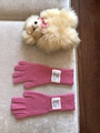 Guantes de punto de lana rosa táctiles con etiquetas vintage y decoración de osito suave - 26x10cm / Rosa Rojo