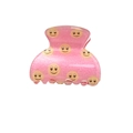 Pink glitter hair claw clip with yellow smiley faces for kids' hairstyling - Smiley Clip 3.8cm